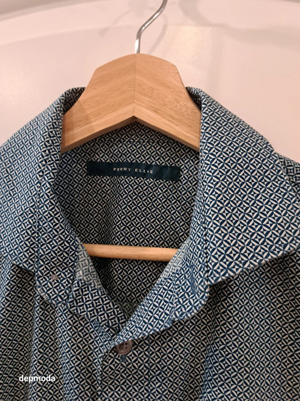 Perry Ellis Men's Short-Sleeve Button-Down Shirt - Green Pattern Size S